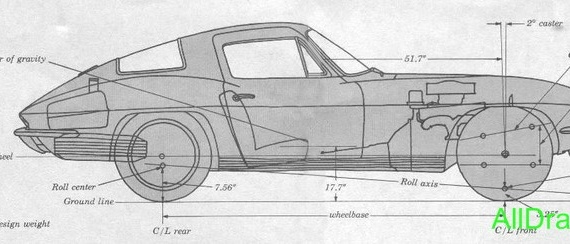 Chevrolet Corvette Stingray (1966) - drawings (drawings) of the car